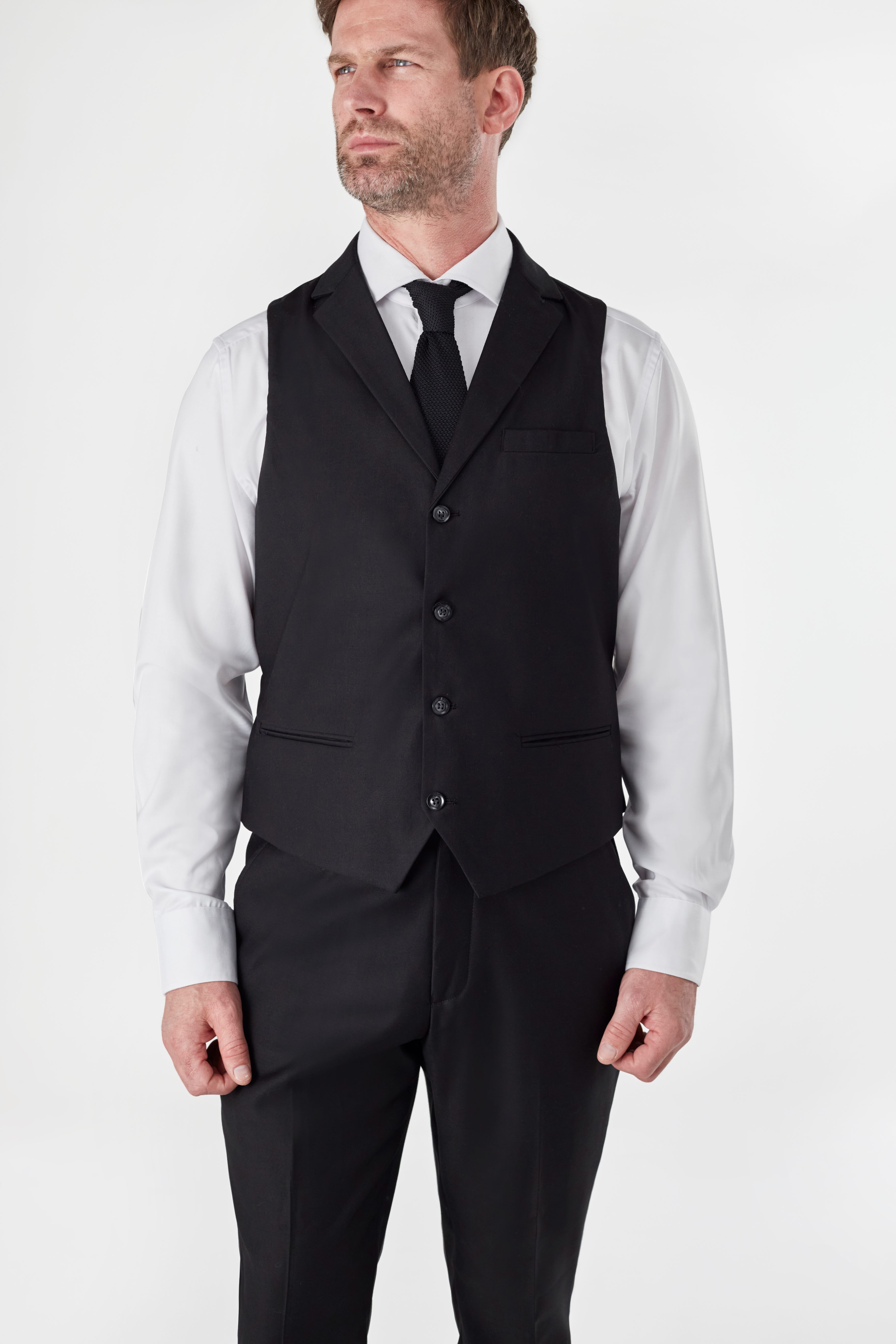 Navy suit with 2025 black waistcoat